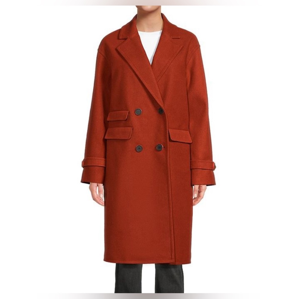 NVLT Women Double Breasted Faux Wool Military Coat Size Small Color Orange